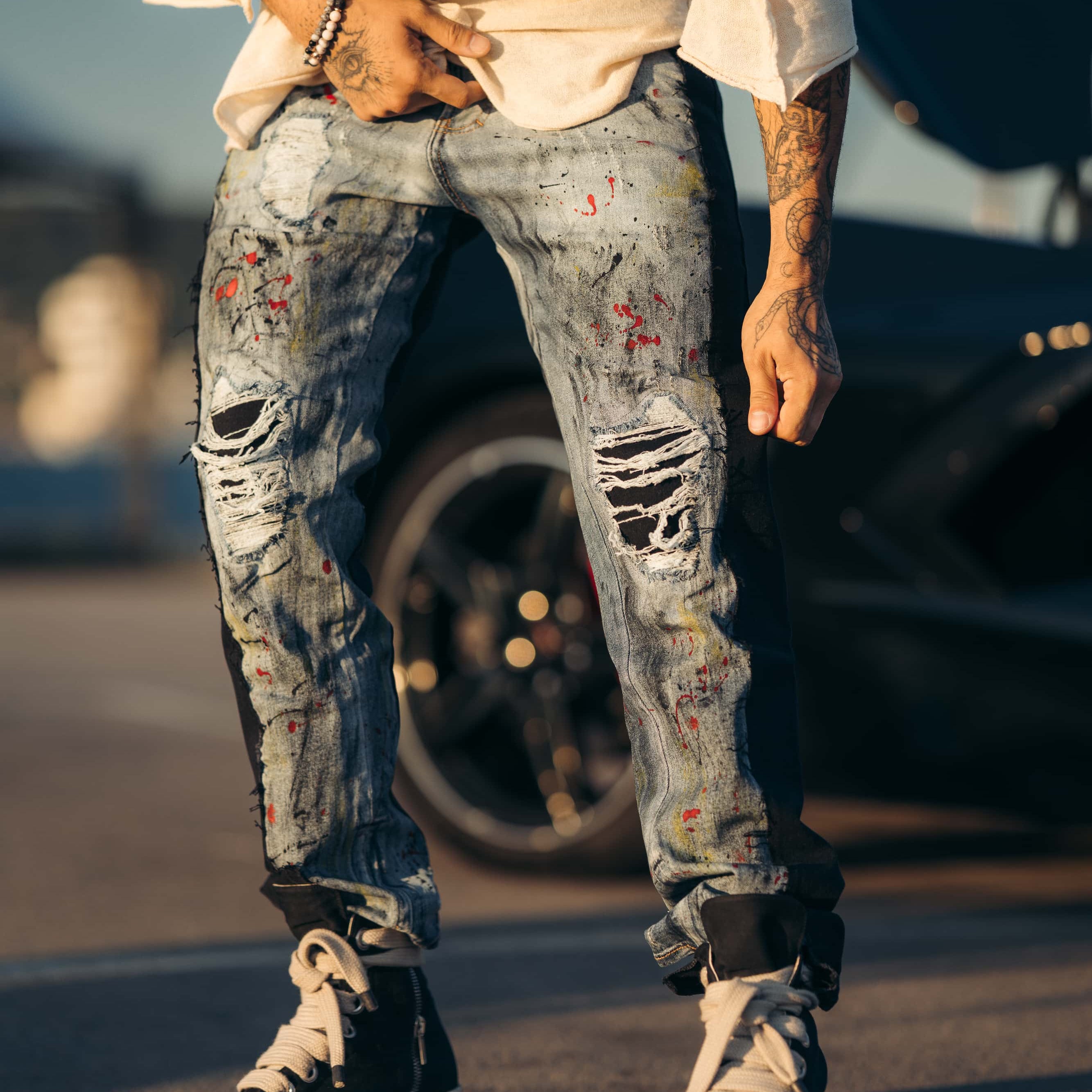 Hybrid Black / Paintbrush Goth Jeans