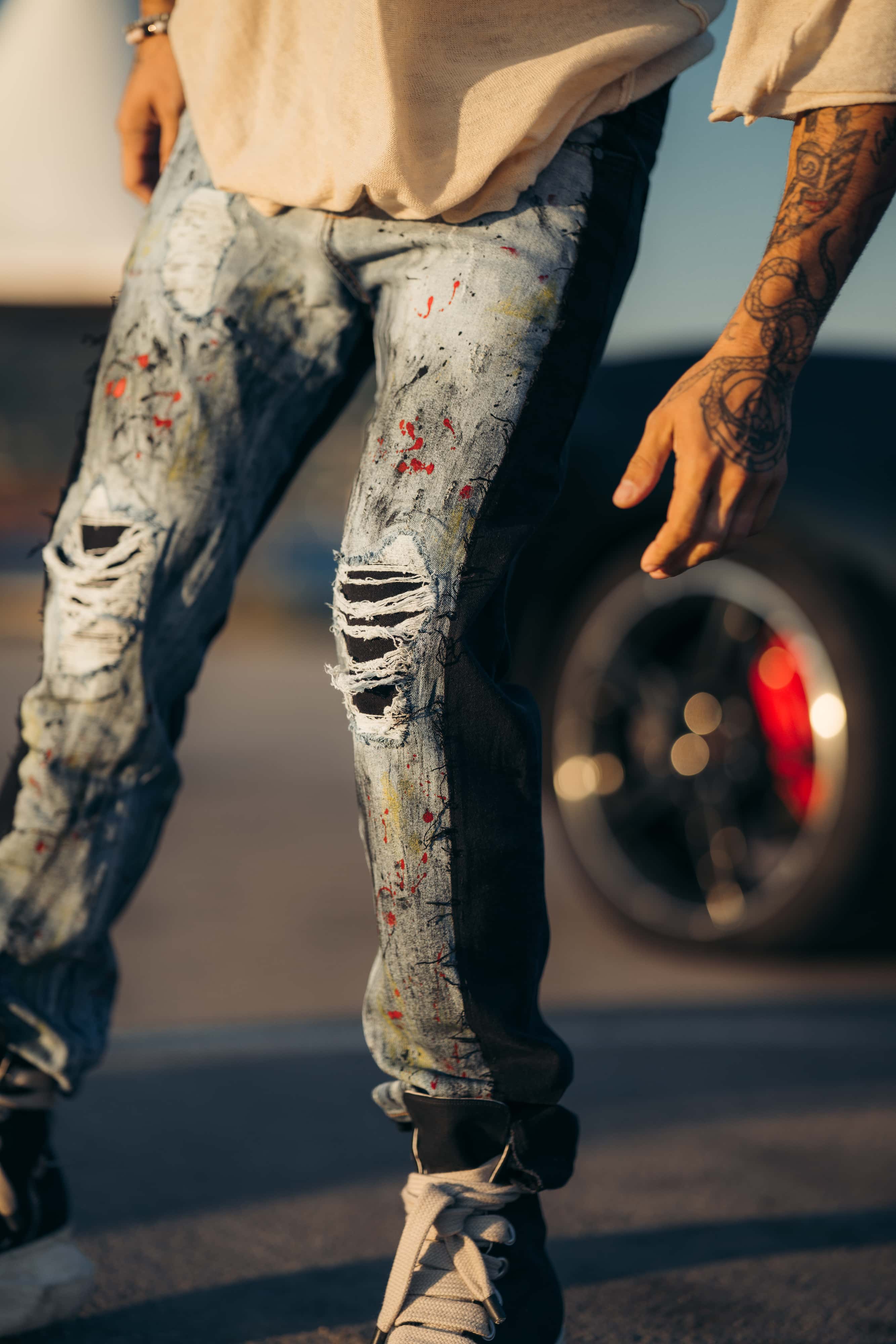 Hybrid Black / Paintbrush Goth Jeans