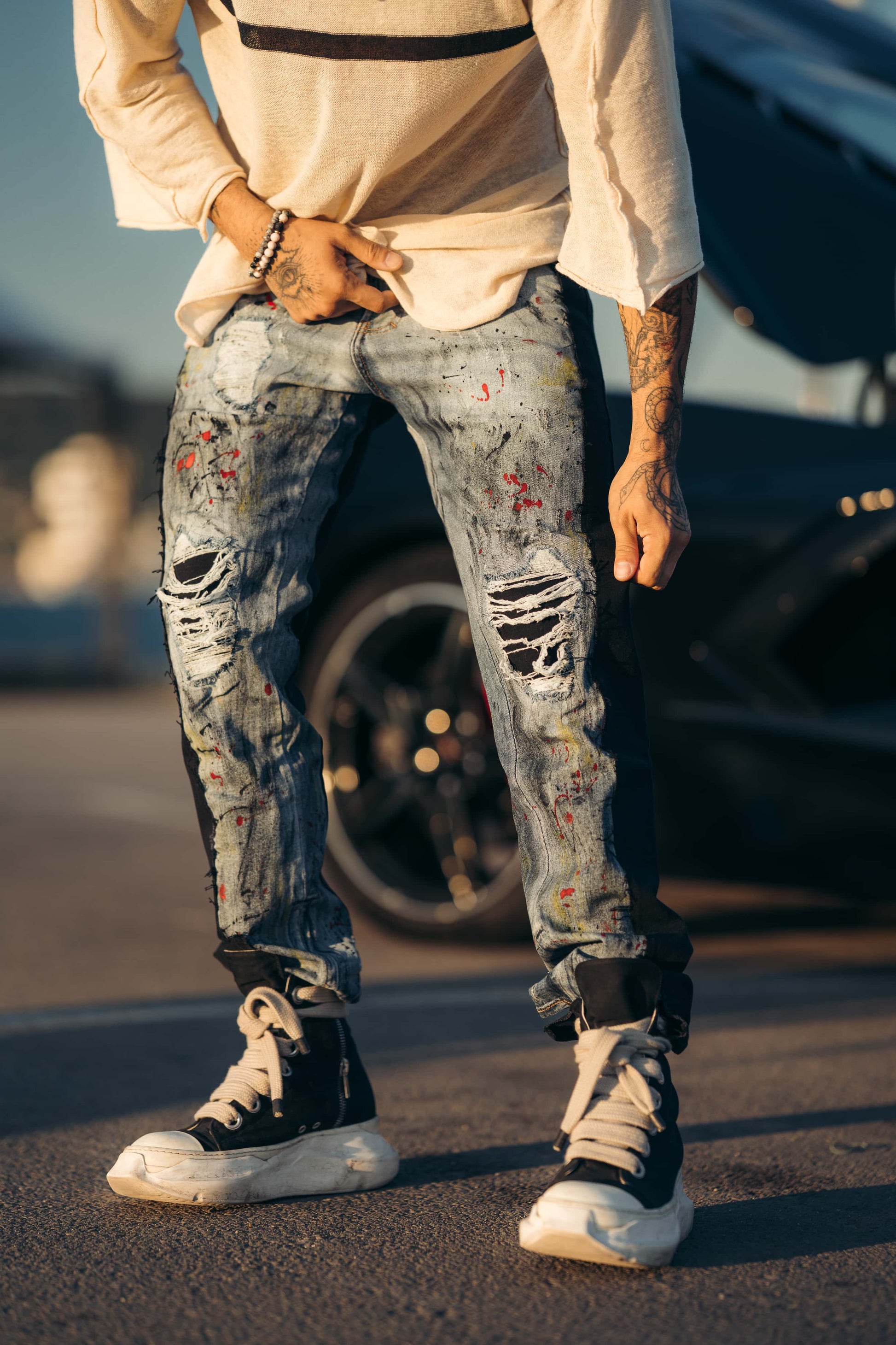 Hybrid Black / Paintbrush Goth Jeans