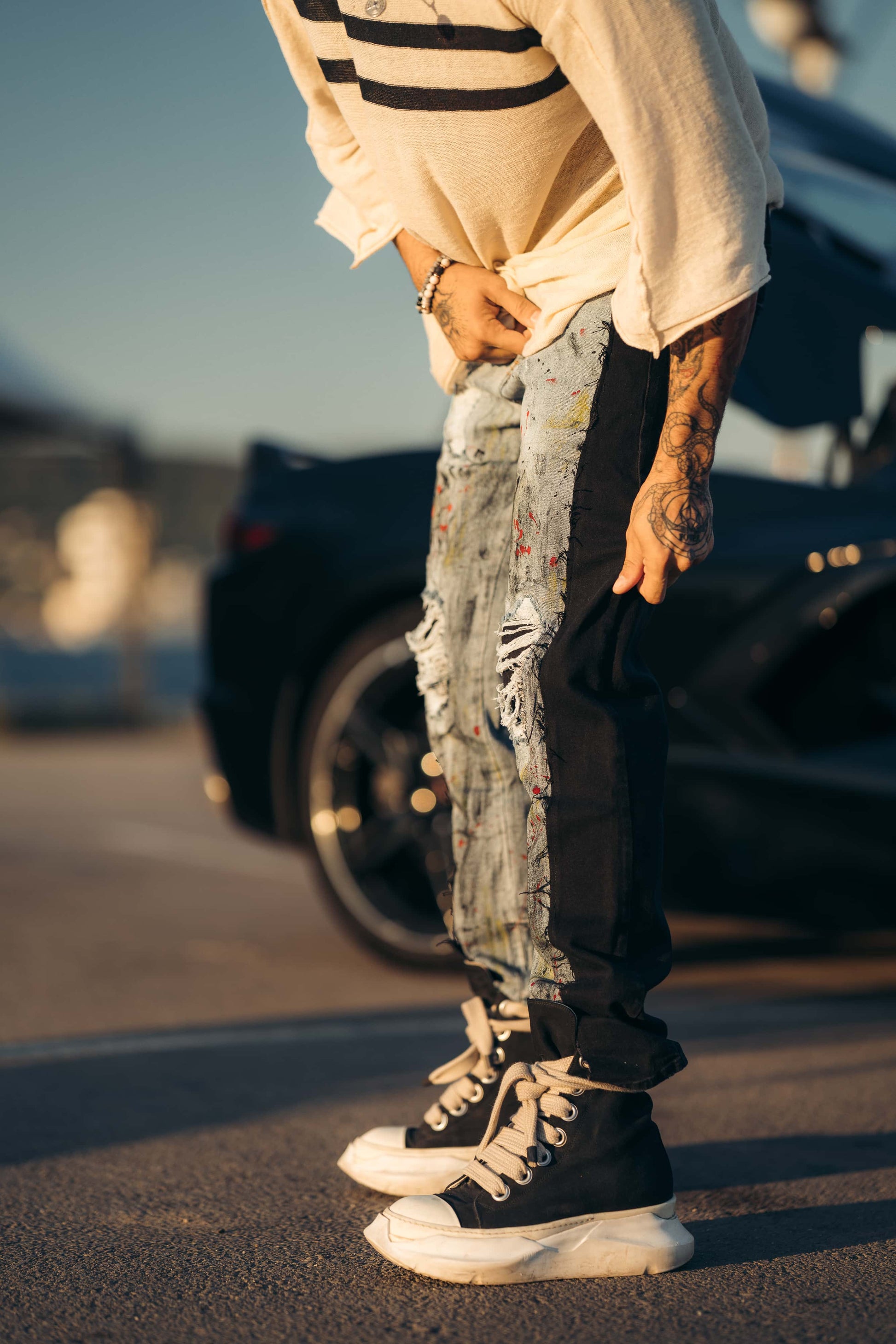 Hybrid Black / Paintbrush Goth Jeans