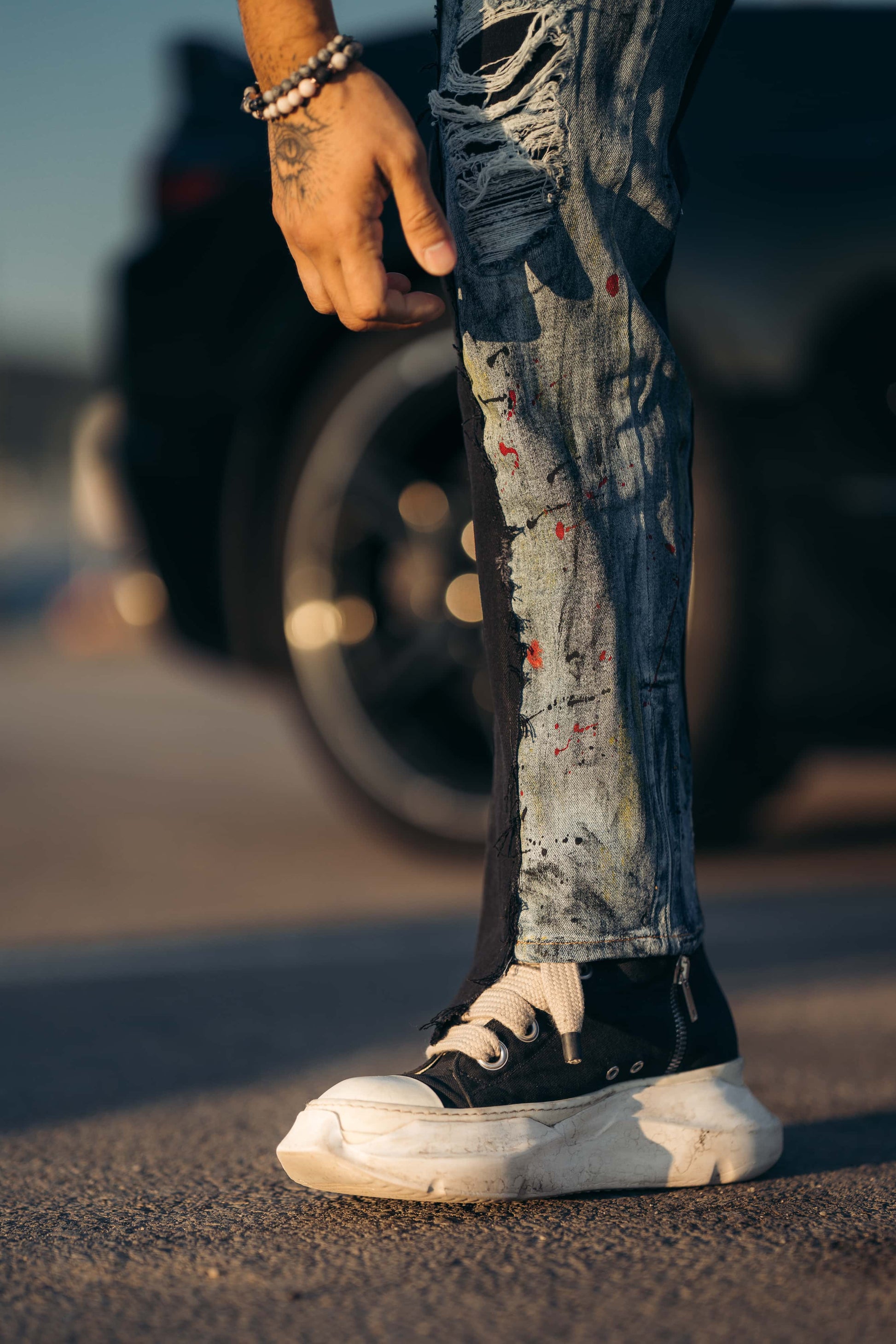 Hybrid Black / Paintbrush Goth Jeans